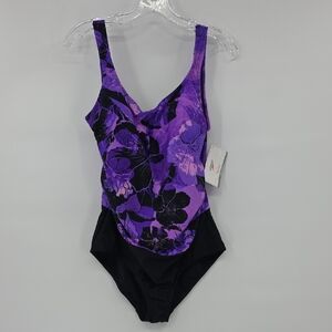 Speedo Purple and Black Swimsuit One Piece Size 14